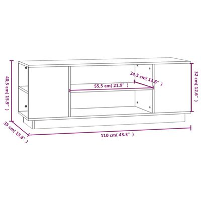 vidaXL TV-benk 110x35x40,5 cm heltre furu