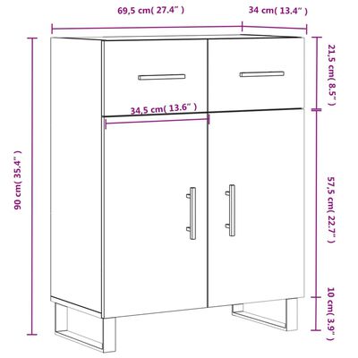 vidaXL Skjenk brun eik 69,5x34x90 cm konstruert tre