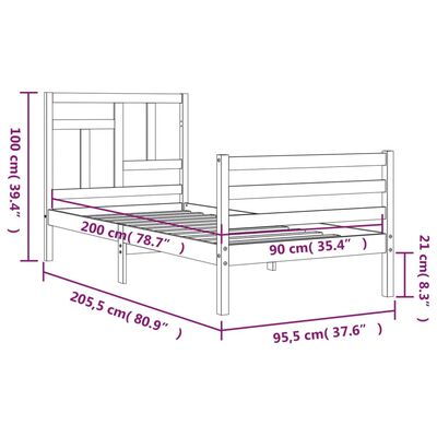 vidaXL Sengeramme med hodegavl hvit 90x200 cm heltre