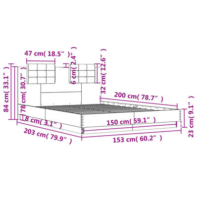 vidaXL Sengeramme med sengegavl og LED-lys hvit 150x200 cm