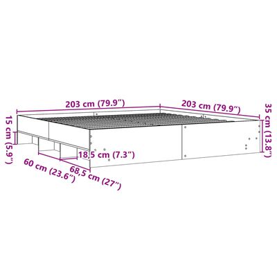 vidaXL Sengeramme sonoma eik 200x200 cm konstruert tre