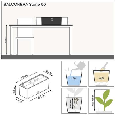 LECHUZA Plantekasse BALCONERA Stone 50 ALL-IN-ONE grå