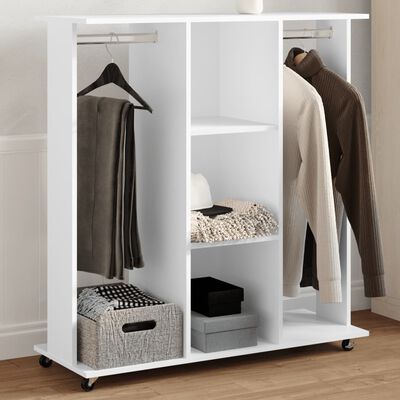 vidaXL Garderobe med hjul hvit 102x38x110 cm konstruert tre