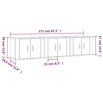 vidaXL Vegghengte TV-benker 3 stk hvit 57x34,5x40 cm