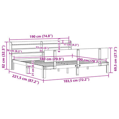 vidaXL Sengeramme med hodegavl hvit 180x200 cm heltre furu