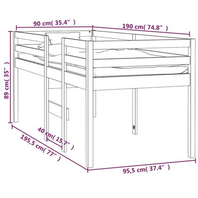 vidaXL Høyseng 90x190 cm heltre furu