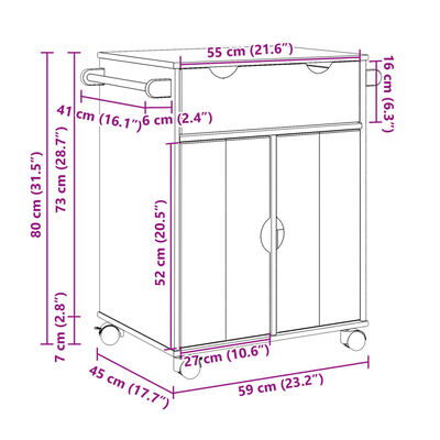 vidaXL Kjøkkenvogn OTTA 59x45x80 cm heltre furu