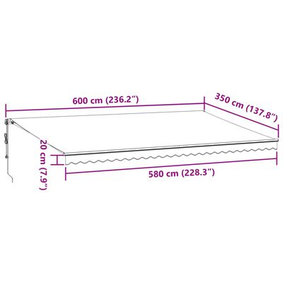 vidaXL Automatisk uttrekkbar markise LED antrasitt og hvit 600x350 cm