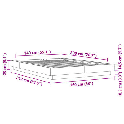 vidaXL Sengeramme med LED-lys brun eik 140x200 cm konstruert tre