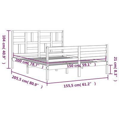 vidaXL Sengeramme med hodegavl hvit 5FT King Size heltre