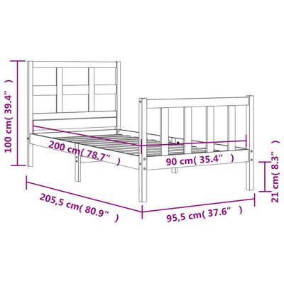 vidaXL Sengeramme med hodegavl hvit 90x200 cm heltre