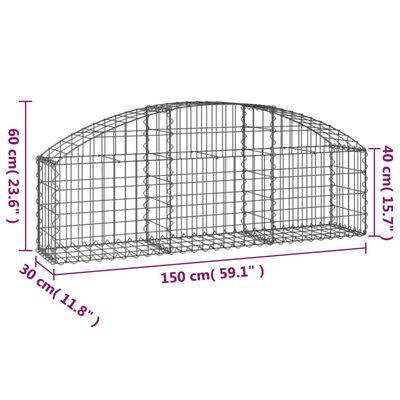 vidaXL Gabionkurv buet 150x30x40/60 cm galvanisert jern