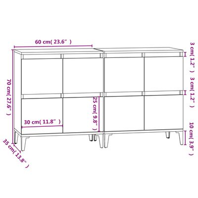 vidaXL Skjenker 2 stk røkt eik 60x35x70 cm konstruert tre