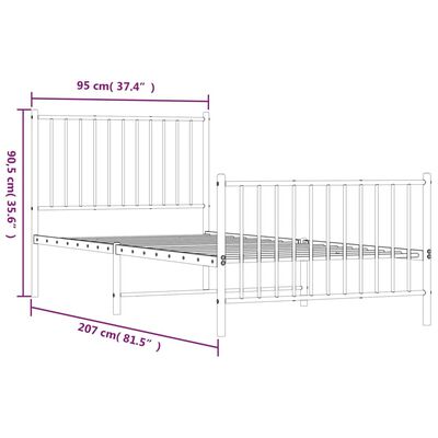 vidaXL Sengeramme i metall med hode- og fotgavl svart 90x200 cm