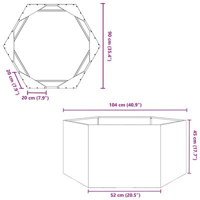 vidaXL Plantekasse svart sekskantet 104x90x45 cm stål