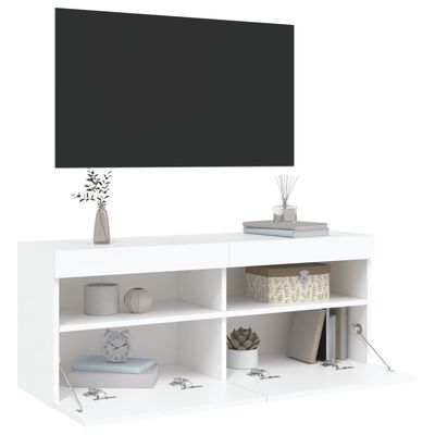 vidaXL Vegghengt TV-benk med LED hvit 100x30x40 cm