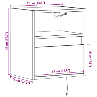 vidaXL Vegghengt TV-benk med LED brun eik 41x31x45 cm