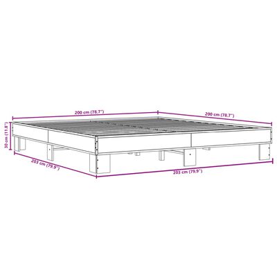 vidaXL Sengeramme røkt eik 200x200 cm konstruert tre og metall