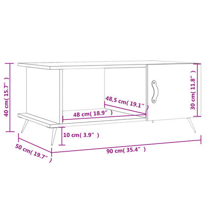 vidaXL Salongbord hvit 90x50x40 cm konstruert tre