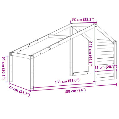 vidaXL Tak for barneseng voksbrun 188x82x113 cm heltre furu