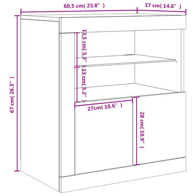 vidaXL Skjenk med LED-lys betonggrå 60,5x37x67 cm