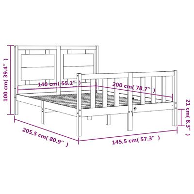 vidaXL Sengeramme med hodegavl hvit 140x200 cm heltre