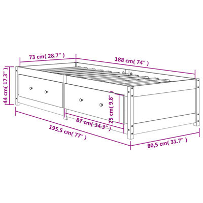 vidaXL Dagseng voksbrun 75x190 cm heltre furu