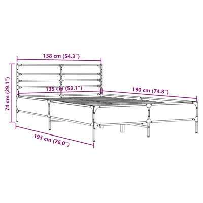 vidaXL Sengeramme sonoma eik 135x190 cm konstruert tre og metall