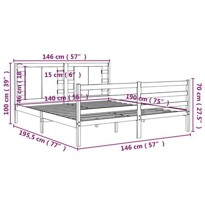 vidaXL Sengeramme grå heltre furu 140x190 cm