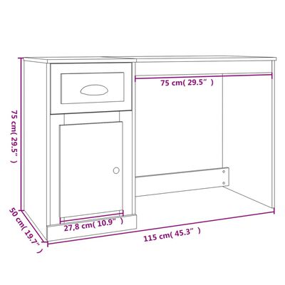 vidaXL Skrivebord med skuff brun eik 115x50x75 cm konstruert tre