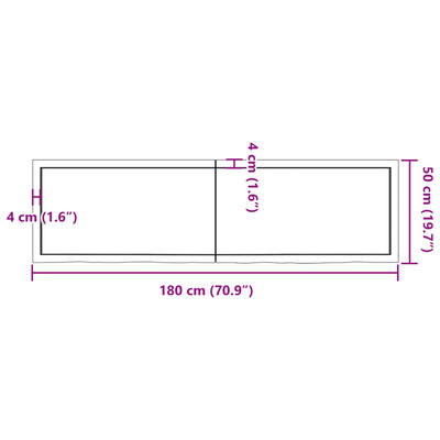 vidaXL Benkeplate til bad mørkebrun 180x50x(2-6) cm behandlet heltre