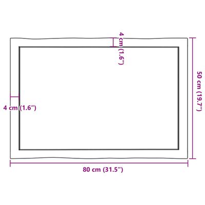 vidaXL Bordplate 80x50x(2-4) cm ubehandlet heltre eik naturlig kant