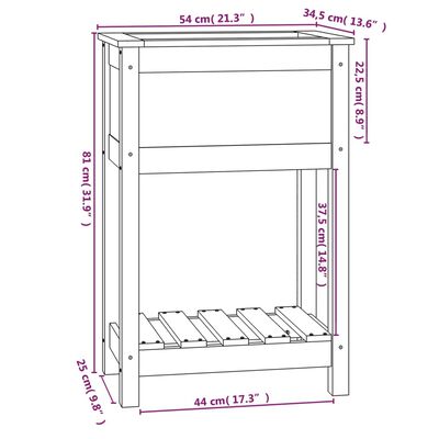 vidaXL Plantekasse med hylle hvid 54x34,5x81 cm heltre furu