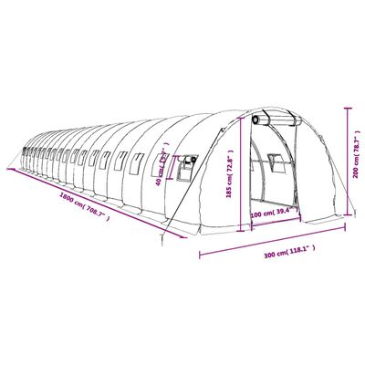 vidaXL Drivhus med stålramme hvit 54 m² 18x3x2 m