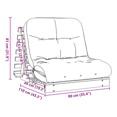 vidaXL Futonsofa med madrass 90x206x11 cm impregnert furu