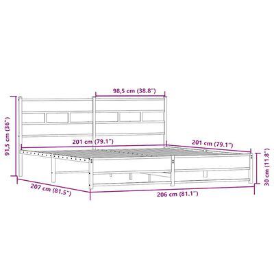 vidaXL Sengeramme i metall uten madrass sonoma eik 200x200 cm