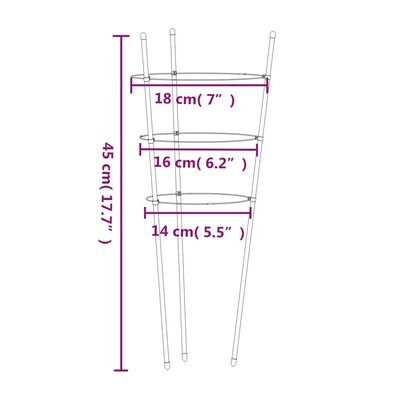 vidaXL Plantestøtter med 3 ringer 5 stk grønn 45 cm stål