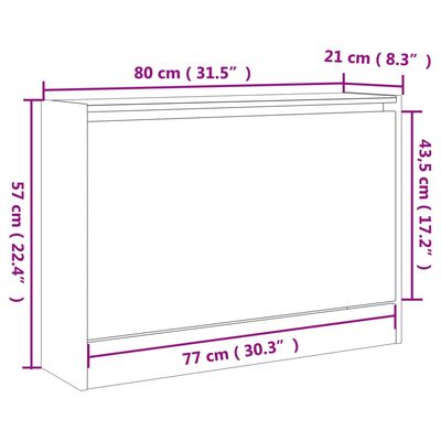 vidaXL Skoskap sonoma eik 80x21x57 cm konstruert tre