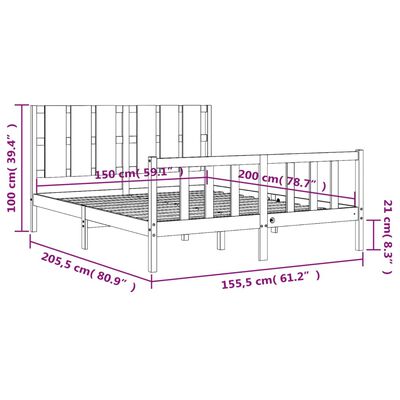 vidaXL Sengeramme med hodegavl hvit King Size heltre