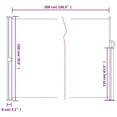 vidaXL Uttrekkbar sidemarkise rød 180x500 cm