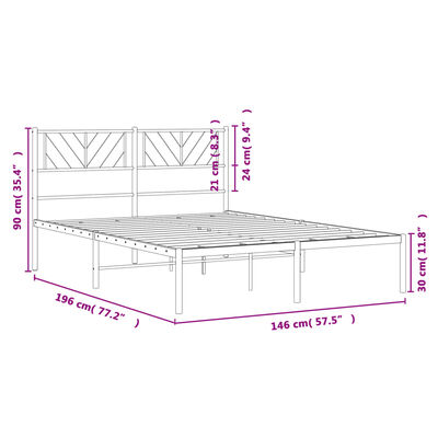 vidaXL Sengeramme i metall med hodegavl hvit 140x190 cm