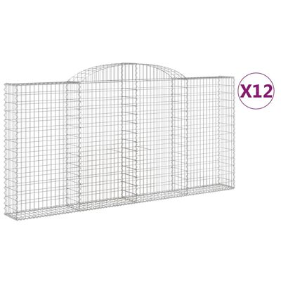 vidaXL Gabionkurver buede 12 stk 300x30x140/160 cm galvanisert jern