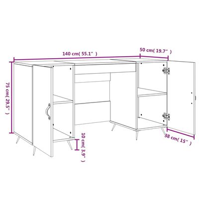 vidaXL Skrivebord brun eik 140x50x75 cm konstruert tre