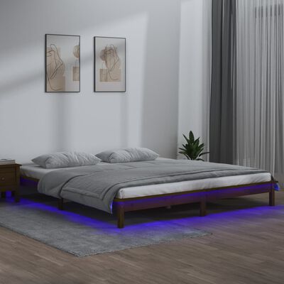 vidaXL Sengeramme med LED honningbrun 150x200 cm King Size heltre