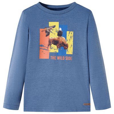 T-skjorte for barn med lange ermer blå melert 116