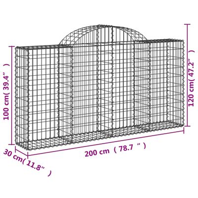 vidaXL Gabionkurver buede 3 stk 200x30x100/120 cm galvanisert jern