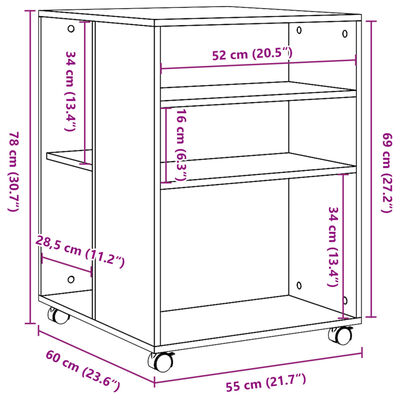 vidaXL Sidebord med hjul brun eik 55x60x78 cm konstruert tre