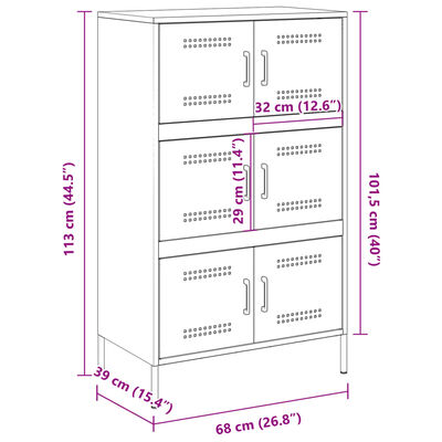 vidaXL Highboard sennepsgul 68x39x113 cm stål