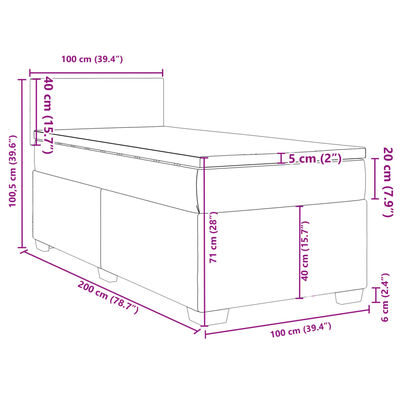 vidaXL Seng med madrass boksfjær kremhvit 100x200 cm stoff