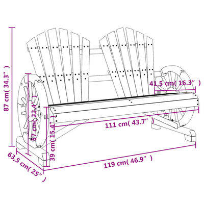 vidaXL Adirondack hagestol 2-seters heltre gran